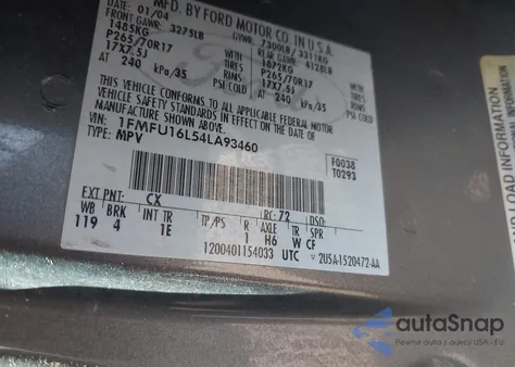 2004 Ford Expedition Nbx/Xlt z USA, uszkodzony, nr VIN 1FMFU16L54LA93460